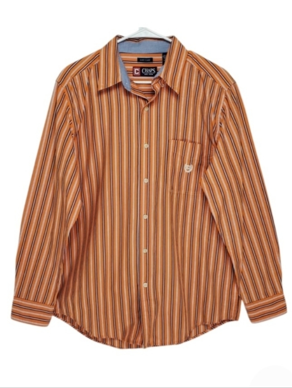 7619 * Chaps Multi Stripe Button Down Long Sleeve Shirt Orange Navy Size M